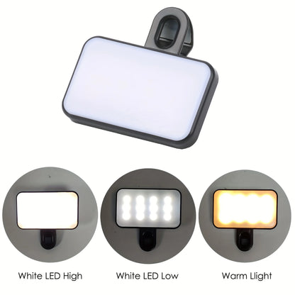 Portable Rechargeable Selfie Light – Clip-On with 3 Adjustable Brightness Levels for Mobile Phones & Computers