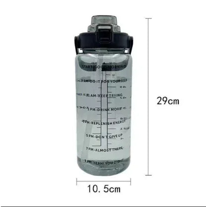 2L Water Bottle with Straw & Time Marker - Fitness & Sports